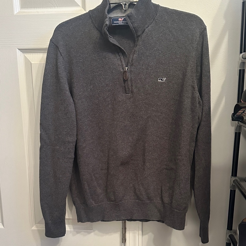 Vineyard Vines Men's Saltwater Quarter Zip Gray Sweatshirt Sweater Size Small - Picture 2 of 11